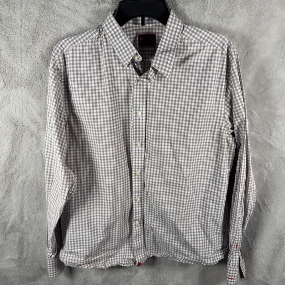 UNTUCKit Men Large Gingham Button Down Shirt Long Sleeve 100‎ Percent Cotton